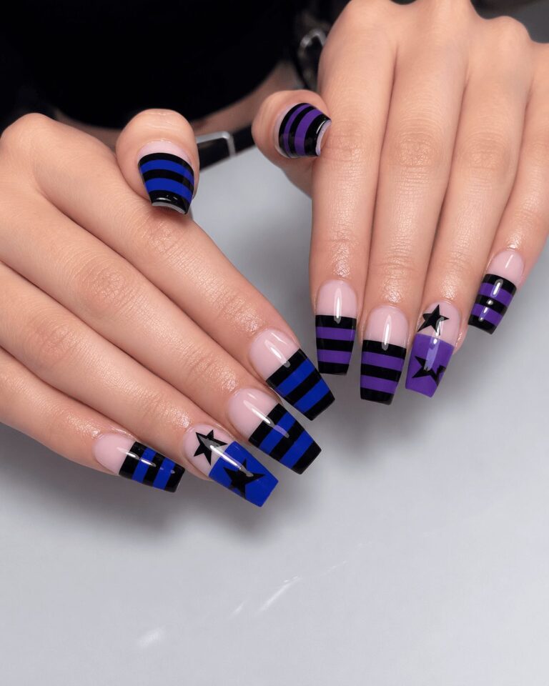 Dark navy glossy shellac nails at Q Nails Calgary Trail Calgary Trail
