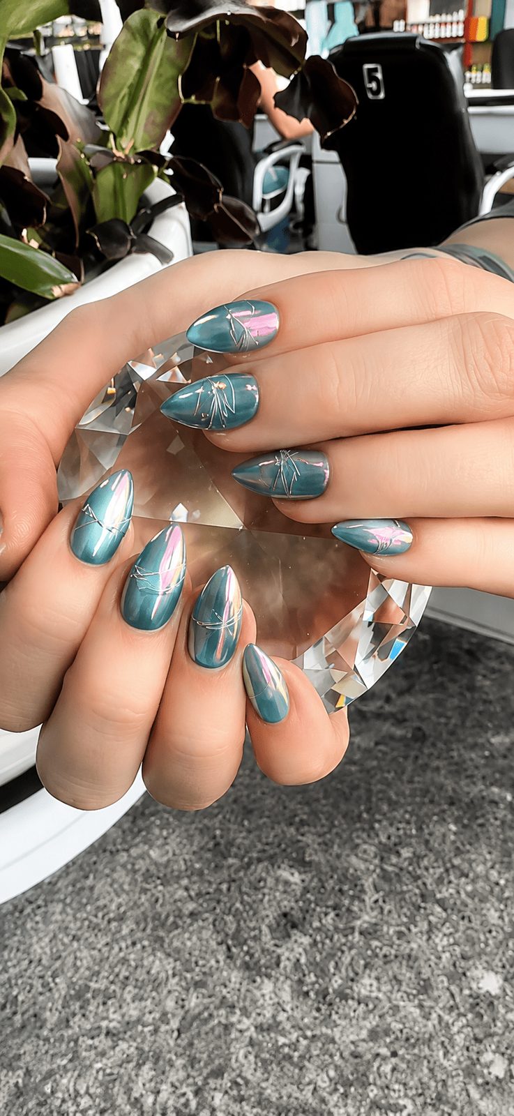 Light blue gel manicure at Q Nails Calgary Trail nail salon Edmonton