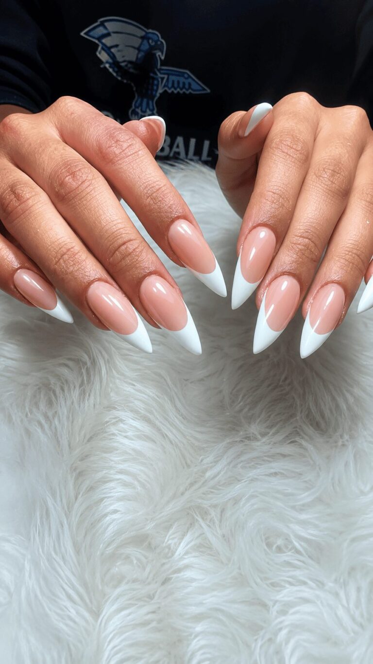 Long nude acrylic nails at Q Nails Calgary Trail south Edmonton
