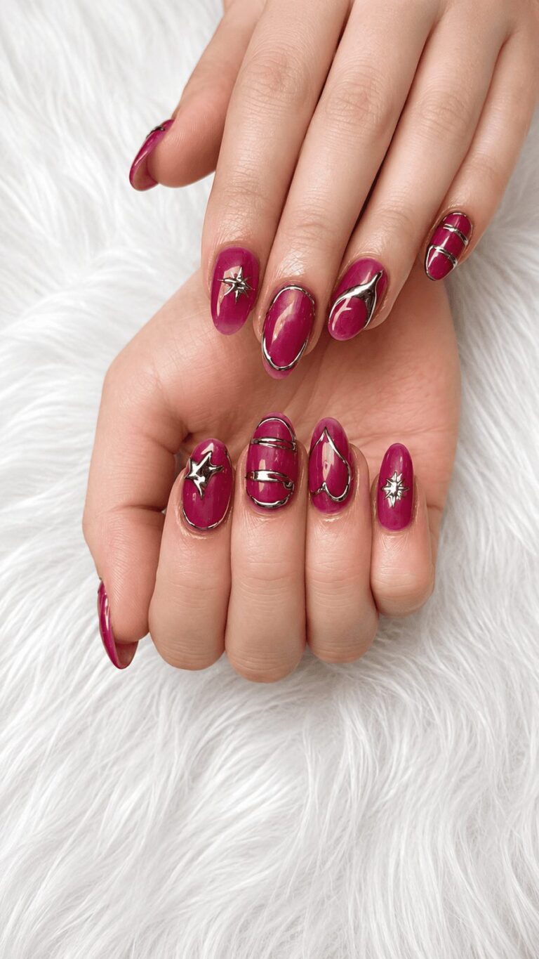 Burgundy glossy nails at Q Nails Calgary Trail nail salon Edmonton